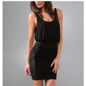 Alice + Olivia Black Nicky Blouson Leather Panel Dress Women’s Size 6